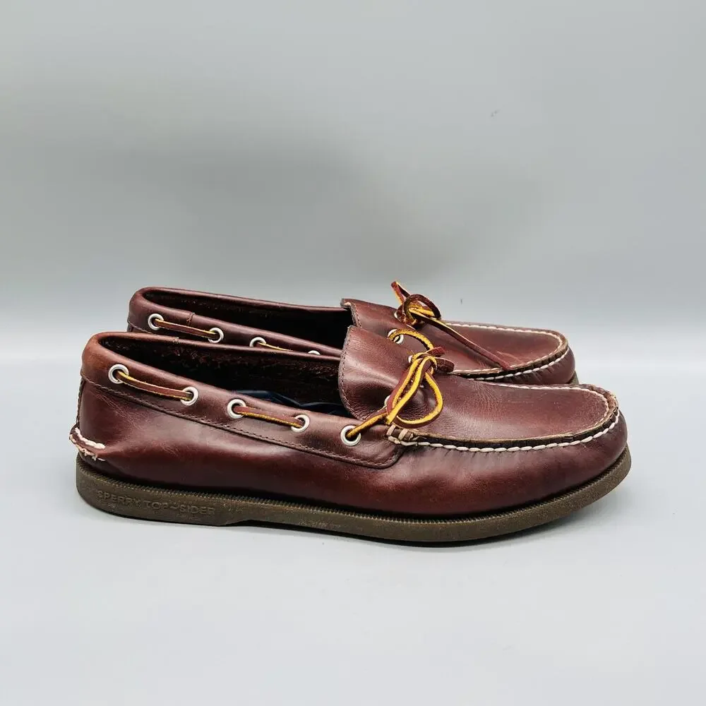 Sperry Shoes Mens 9.5 Brown Leather Top Sider J Crew Boat Moc Toe Casual Comfort